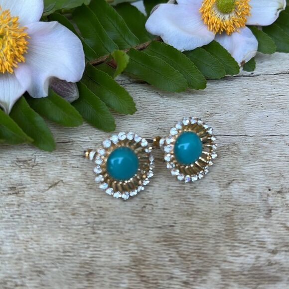 TURQUOISE AND CRYSTAL ROUND EARRINGS - Picture 4 of 4